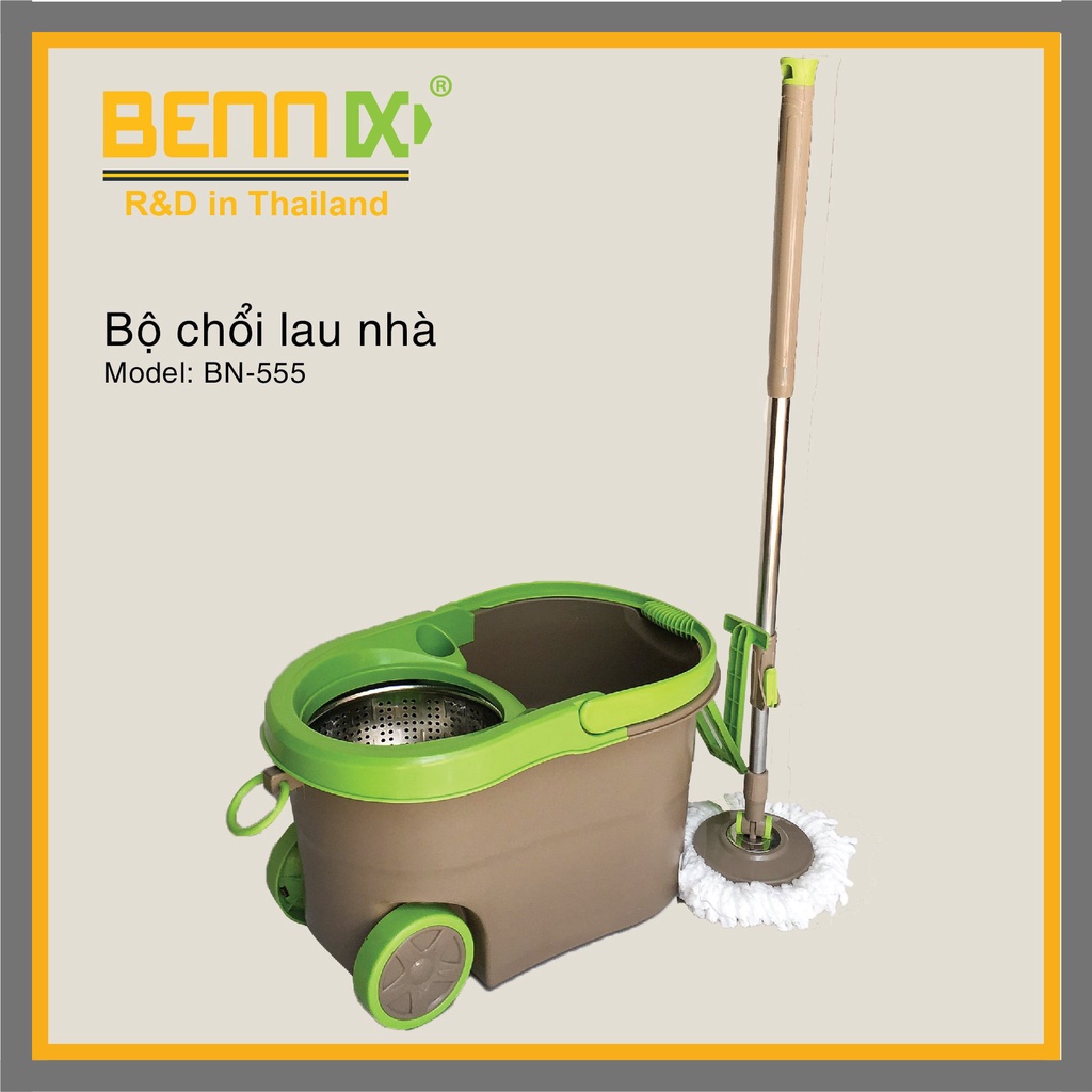 Bộ cây lau nhà 360 độ cao cấp có bánh xe BENNIX BN-555WA, cây lau nhà inox đa năng, hàng Thái bảo hành 12 tháng