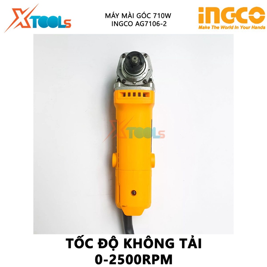 Máy mài góc INGCO AG7106-2 | máy mài cầm tay 220-240V~50-60Hz, Công suất 710W, Tốc độ không tải 0-2500rpm cắt, mài đá, đ