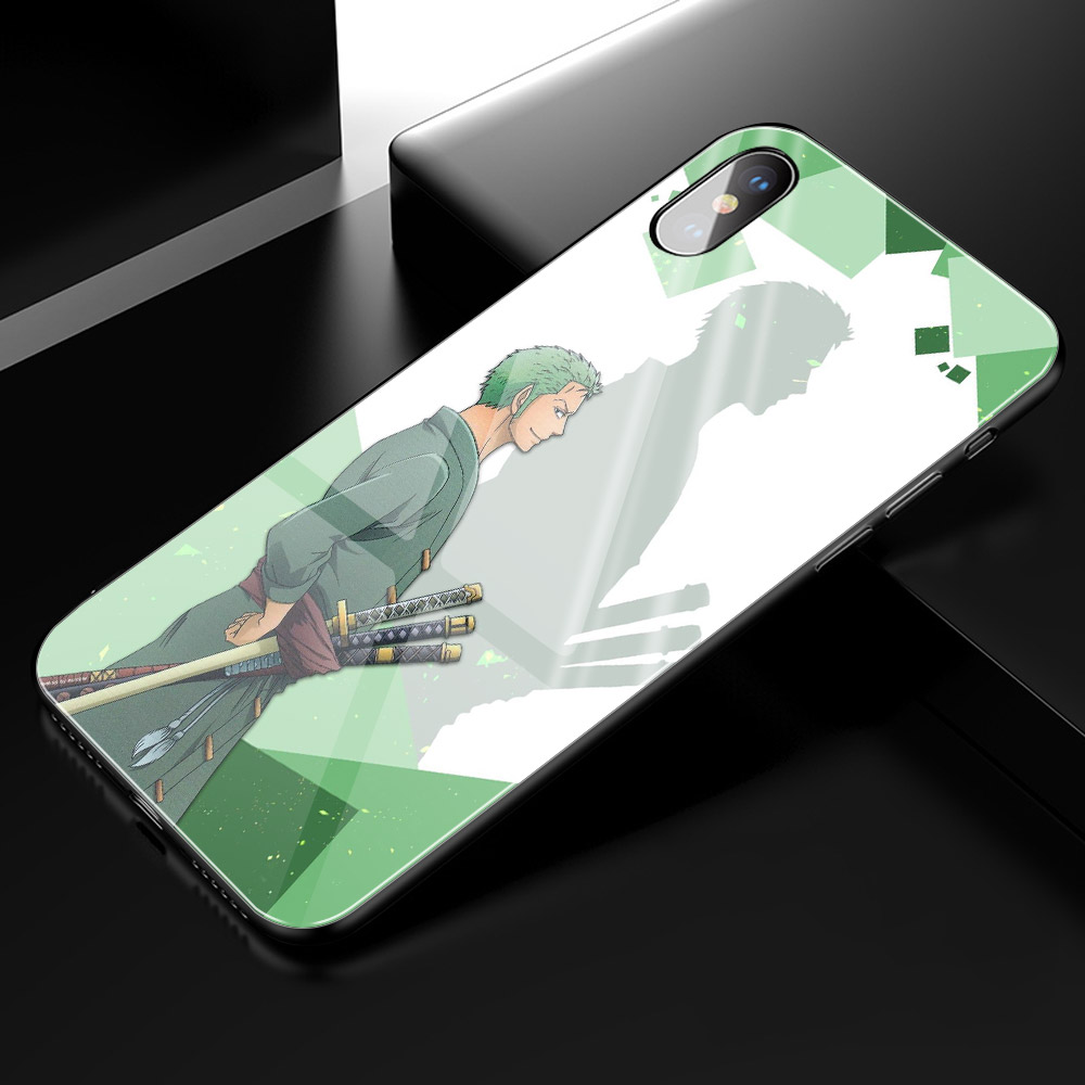 Ốp điện thoại kính cường lực hình anime One Piece cho Iphone 6 6s 7 8 Plus X Xr Xs Max 11 Pro Max