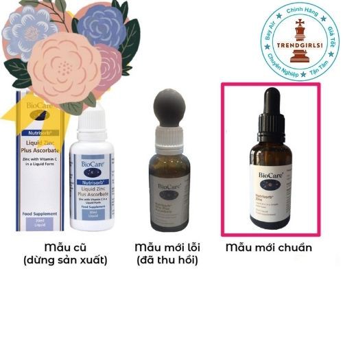 Kẽm nước BioCare Nutrisorb ZinC, Anh (30ml) tăng đề kháng cho trẻ sơ sinh từ 3 tháng cho bé biếng ăn- Trend girls online