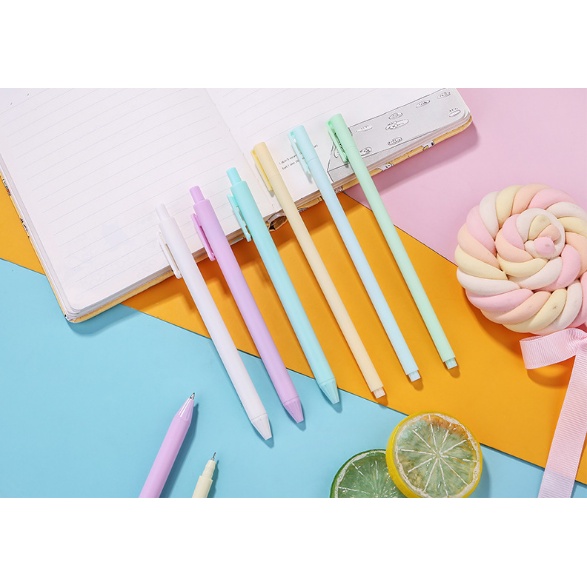 Bút bi bấm vỏ màu macaron tuỳ chọn dễ thương ngòi 0.5mm mực đen bút gel - MyNa Mart