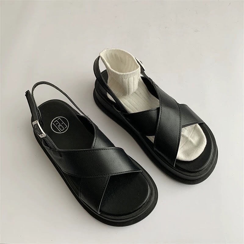 Giày Sandal Quai Dán Chéo Basic Gopjunsh Êm Mịn Đi Học Đi Chơi Phong Cách Hàn Quốc Hot 2022o