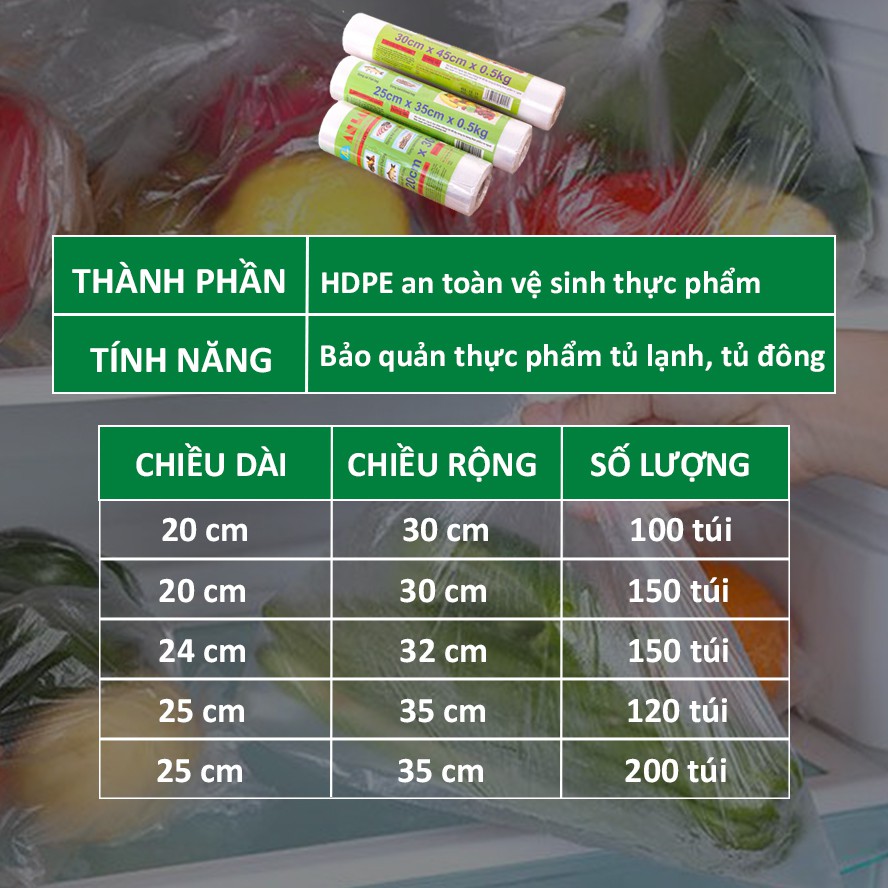 Túi Đựng Thực Phẩm Sinh Học An Lành Cuộn Túi Bóng Nhiều Kích Cỡ Đựng Thức Ăn Tủ Lạnh Bảo Quản Sạch Sẽ