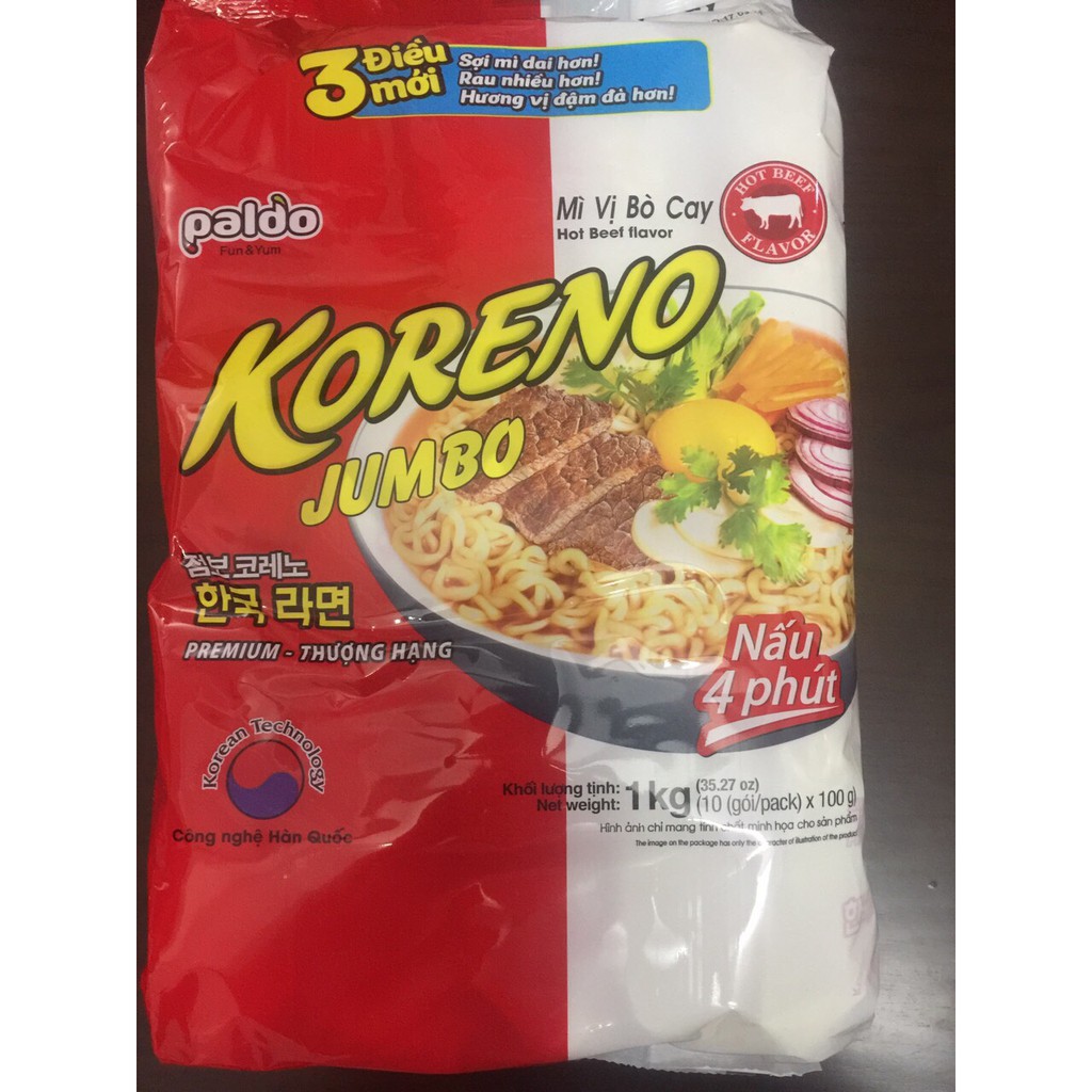 Mì Jumbo Koreno  Vị Bò Cay 1KG  ( 10 Gói/Pack)_Gía Sốc