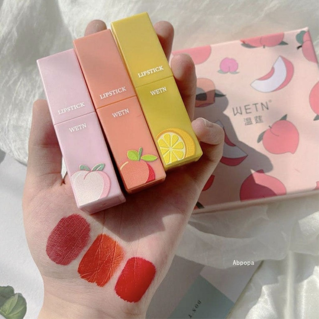 (Hàng Mới Về) Set Son Kem Lì 3 Cây WETN Trái Đào Siêu Cute