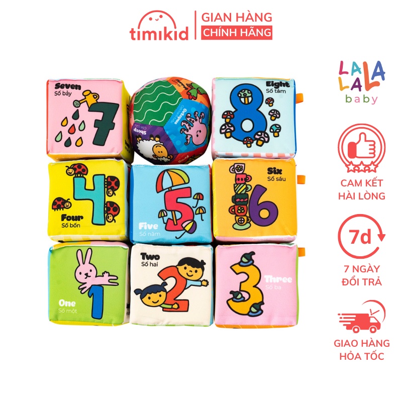 Bộ 8 Đồ Chơi Vải Hình Khối Lalala Baby Nhiều Chủ Đề Song Ngữ Anh Việt - PT Tư Duy &amp; Vận Động Tinh Phù Hợp Bé Từ 0-24m