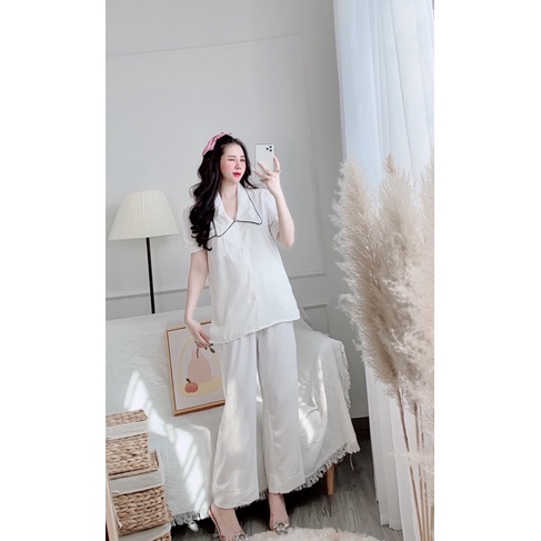 Bộ ngủ pizama chin's pịjama mặc nhà trơn nhiều màu xanh đen trắng hồng(Ảnh thật)