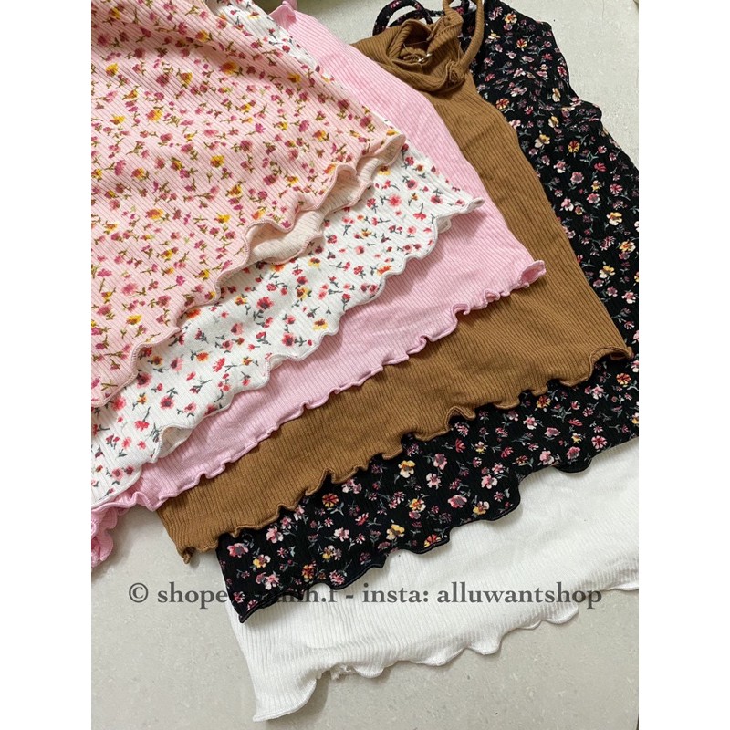 [Mã FASHIONT4WA2 giảm 10K đơn 50K] Áo dây cuốn biên Ribbed Lettuce Edge Cami F21 VNXK | BigBuy360 - bigbuy360.vn