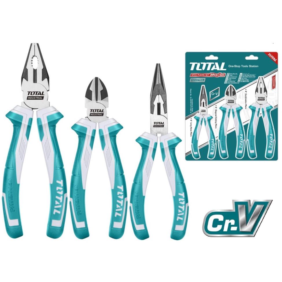 Bộ 3 kềm răng cắt và nhọn TOTAL THT2K0301 |  Bộ kìm điện, kìm cắt và kìm nhọn 3 chi tiết Chất liệu: thép CR-V, dùng cho