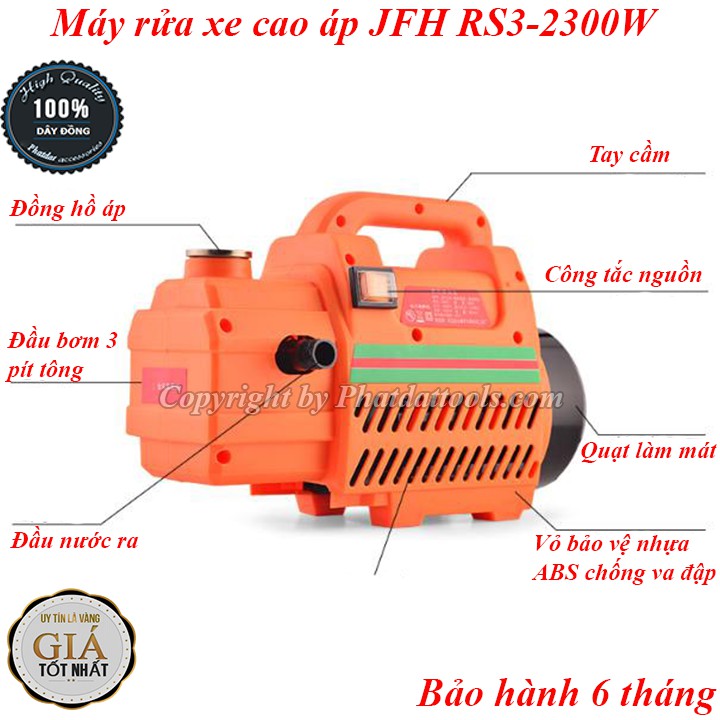 Máy xịt rửa xe-sân vườn gia đình JFH RS3-Công suất 2300W-Tặng bình phun bọt tuyết miniBảo hành 6 tháng