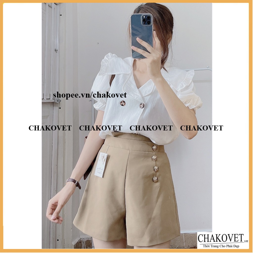 Áo kiểu nữ 6 khuy cổ bèo CKA837, kiểu áo sơ mi nữ tay ngắn bo chun mặc đẹp tôn dáng đẹp da phù hợp đi làm đi chơi | BigBuy360 - bigbuy360.vn