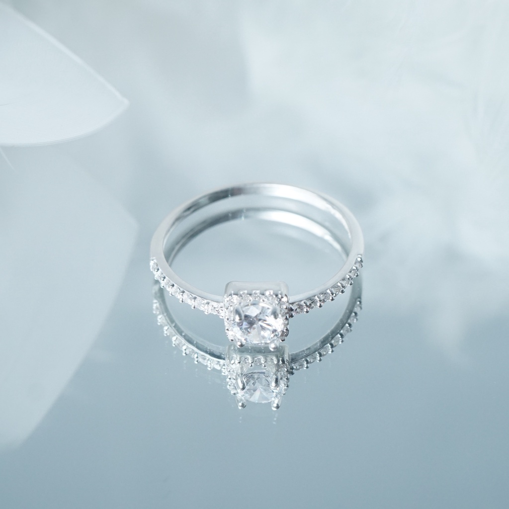 QMJ Nhẫn Princess đính đá sáng lấp lánh bạc 925 cao cấp Q524