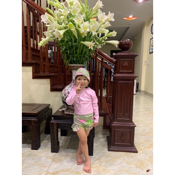 Set đồ bơi cho bé gái kèm mũ, bikini dài tay cho bé