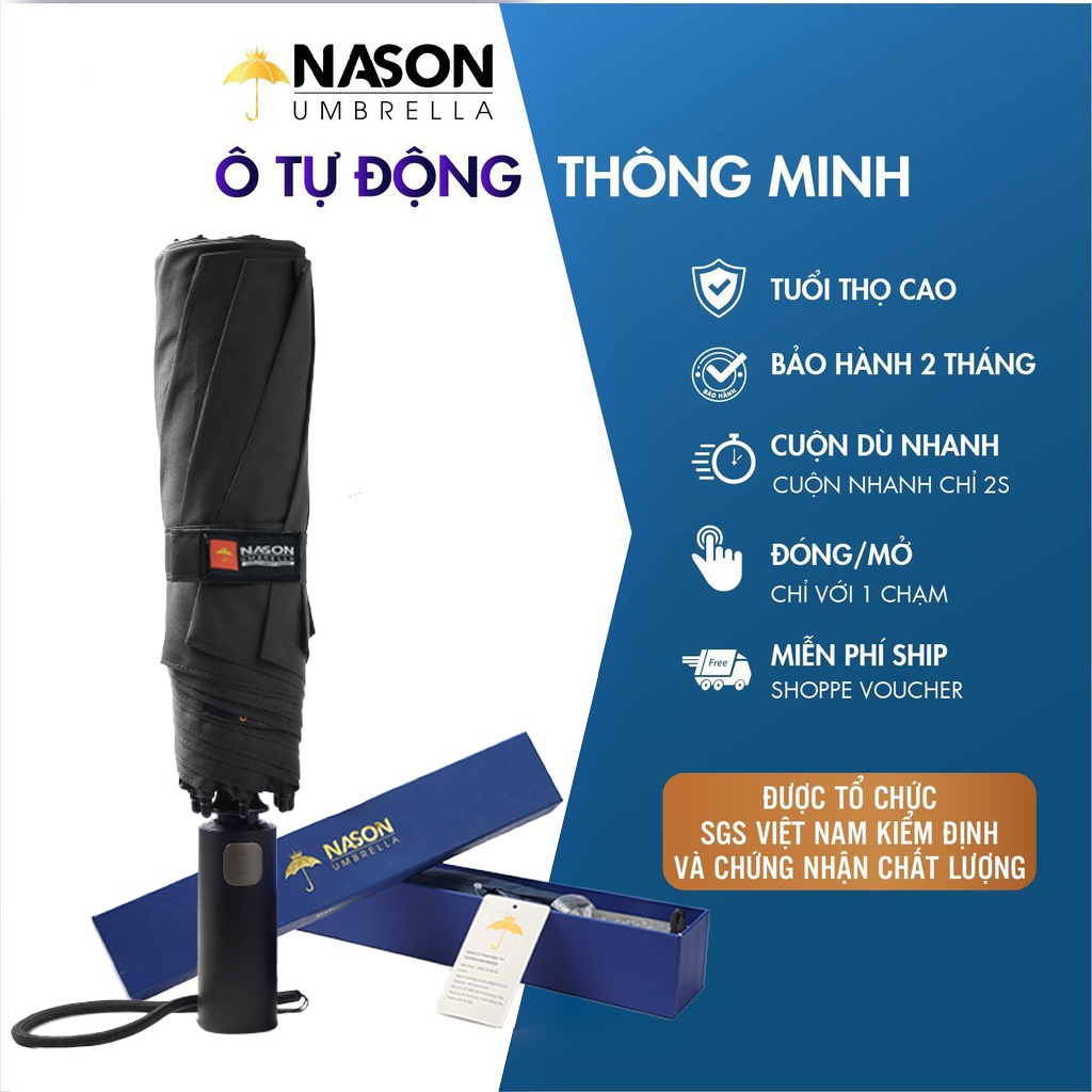 Ô tự động hai chiều NASON UMBRELLA,ô dù che mưa che nắng,ô tự động thông minh,đóng mở tự động trong một nút bấm nan 8K