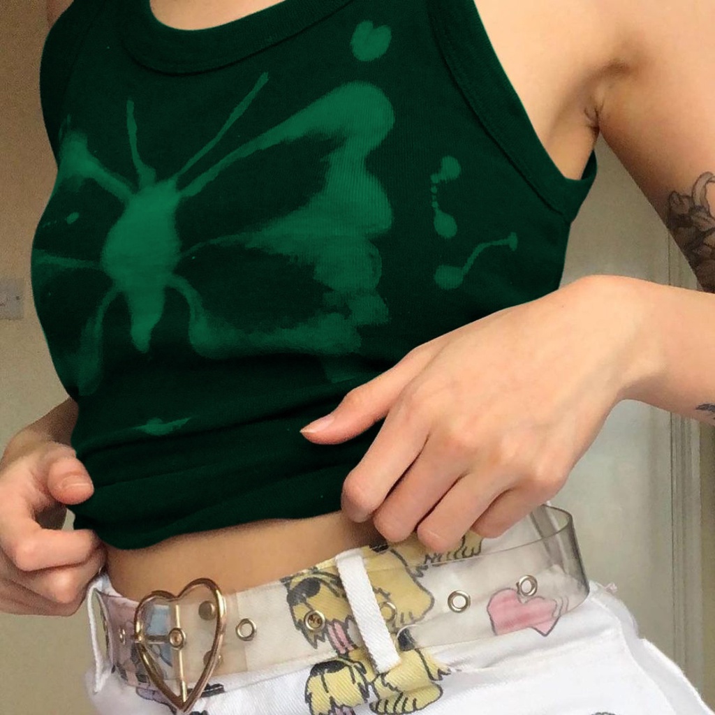 DUNEA Áo Thun Sát Nách Cổ Tròn In Hình Bướm Thiết Kế Mới Cho Nữ