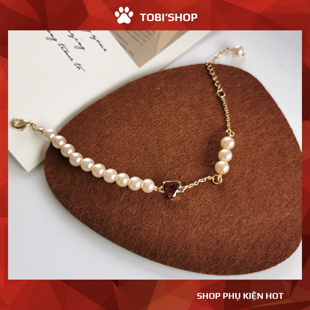 [Mã FAMARAL2 giảm 10K đơn 50K]Vòng tay nữ đính ngọc trắng mặt trái tim đỏ sang trọng TB240 - TOBI'SHOP