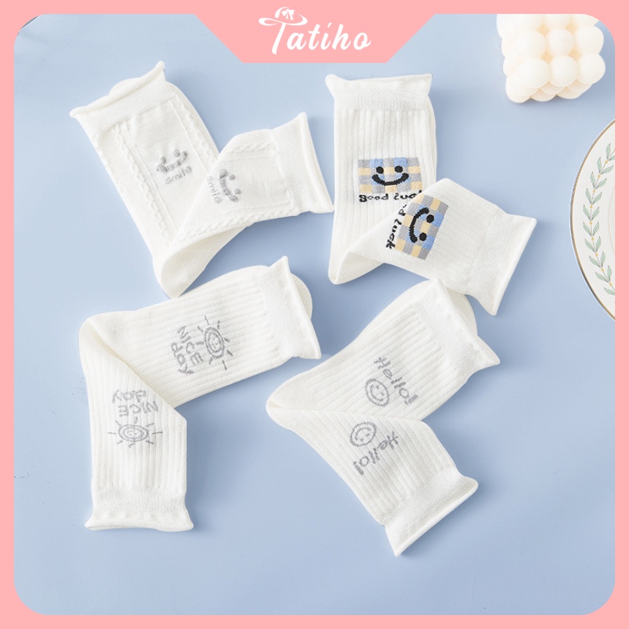 Vớ Tất Cotton Cổ Cao Nữ Đẹp Họa Tiết Dễ Thương Phong Cách Nhật Bản Dễ Thương - Tatiho - Mã TV025