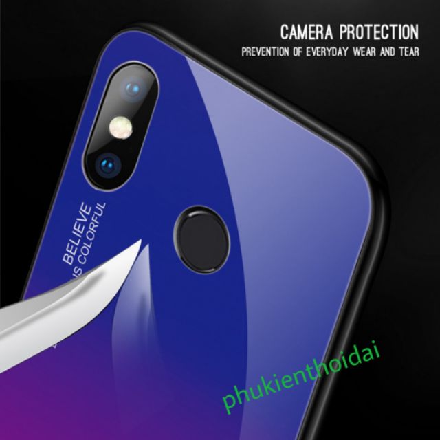Ốp kính đa sắc cho Xiaomi A2 Lite / Redmi 6 Pro cao cấp viền dẻo