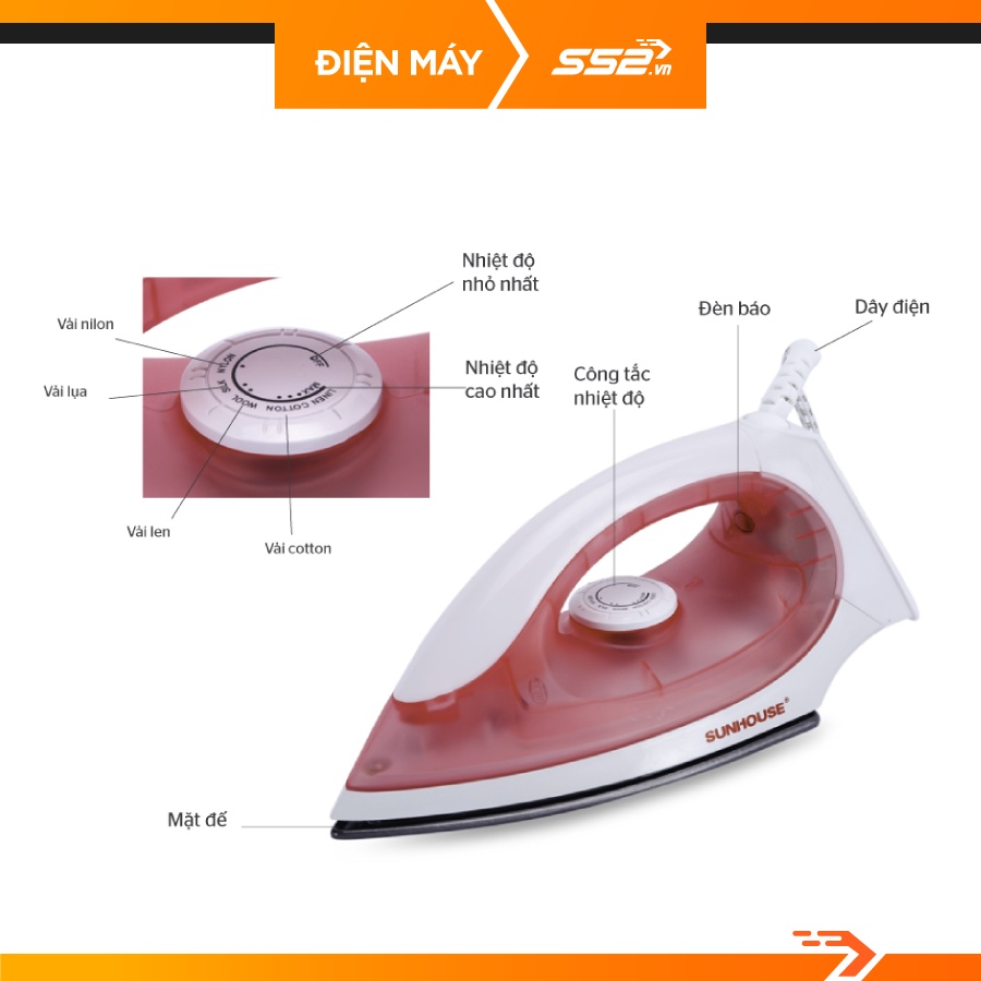 Bàn Ủi Khô Sunhouse SHD1072 - Bảo Hành Chính Hãng