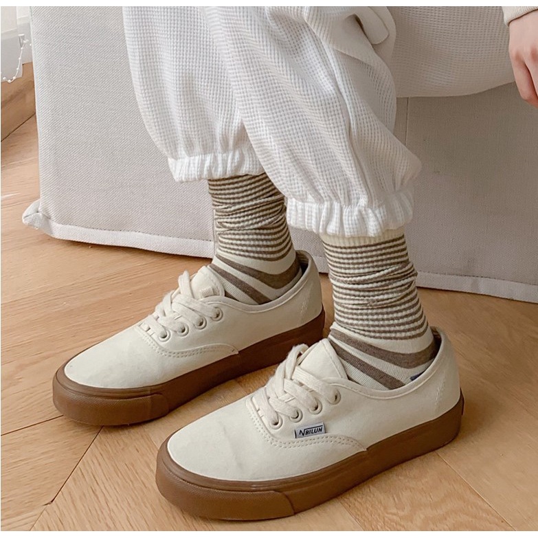 Vớ WAFNHA D380 vải cotton kẻ sọc phong cách Hàn Quốc cho nữ