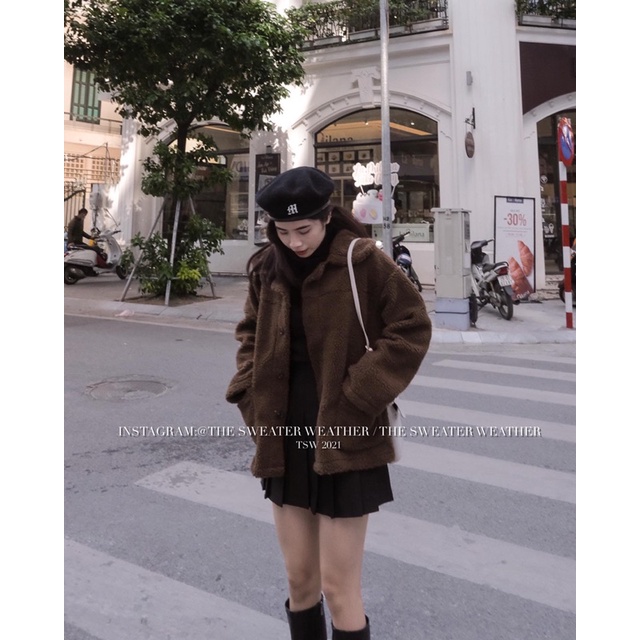  (Ảnh thật) Áo khoác lông cừu cổ bẻ cài cúc túi bên the.sweaterweather TSW | BigBuy360 - bigbuy360.vn