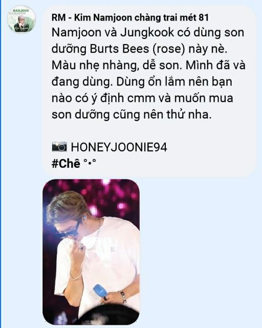 Son Dưỡng JUNGKOOK & RM Dùng: Burt's Bees Rose Tinted Lip Balm