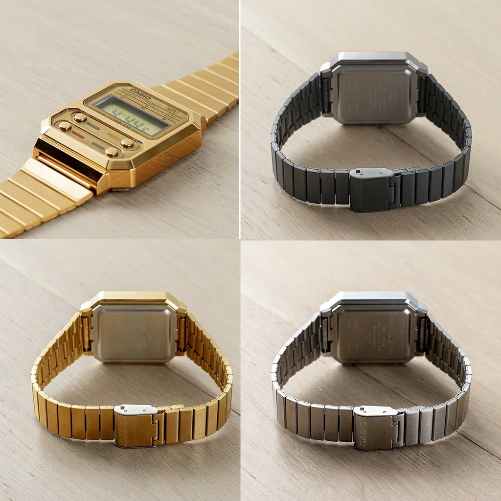Đồng hồ nam điện tử Casio dây kim loại A100WE-1ADF chính hãng