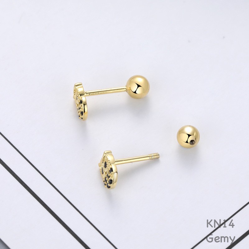 Khuyên tai nam bạc 925 mạ vàng mặt cú mèo đính đá chốt bi vặn cá tính, cực ngầu (1 chiếc) | GEMY SILVER KN14