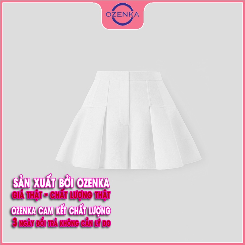 Quần short nữ rộng xếp ly khoá trước OZENKA , quần sooc đùi lưng cao dáng váy xoè màu đen trắng chất dày dặn size S M L