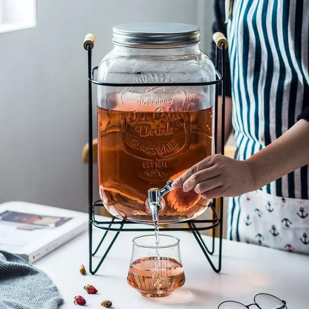 Bình Đựng Nước Để Tủ Lạnh Thuỷ Tinh 4L Có Vòi Vặn Tiện Lợi Kèm Kệ Xinh Xắn A.B