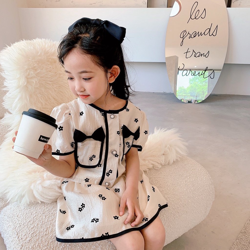 (8-20kg) Set váy bé gái túi nơ ngực gồm áo croptop và chân váy HB99
