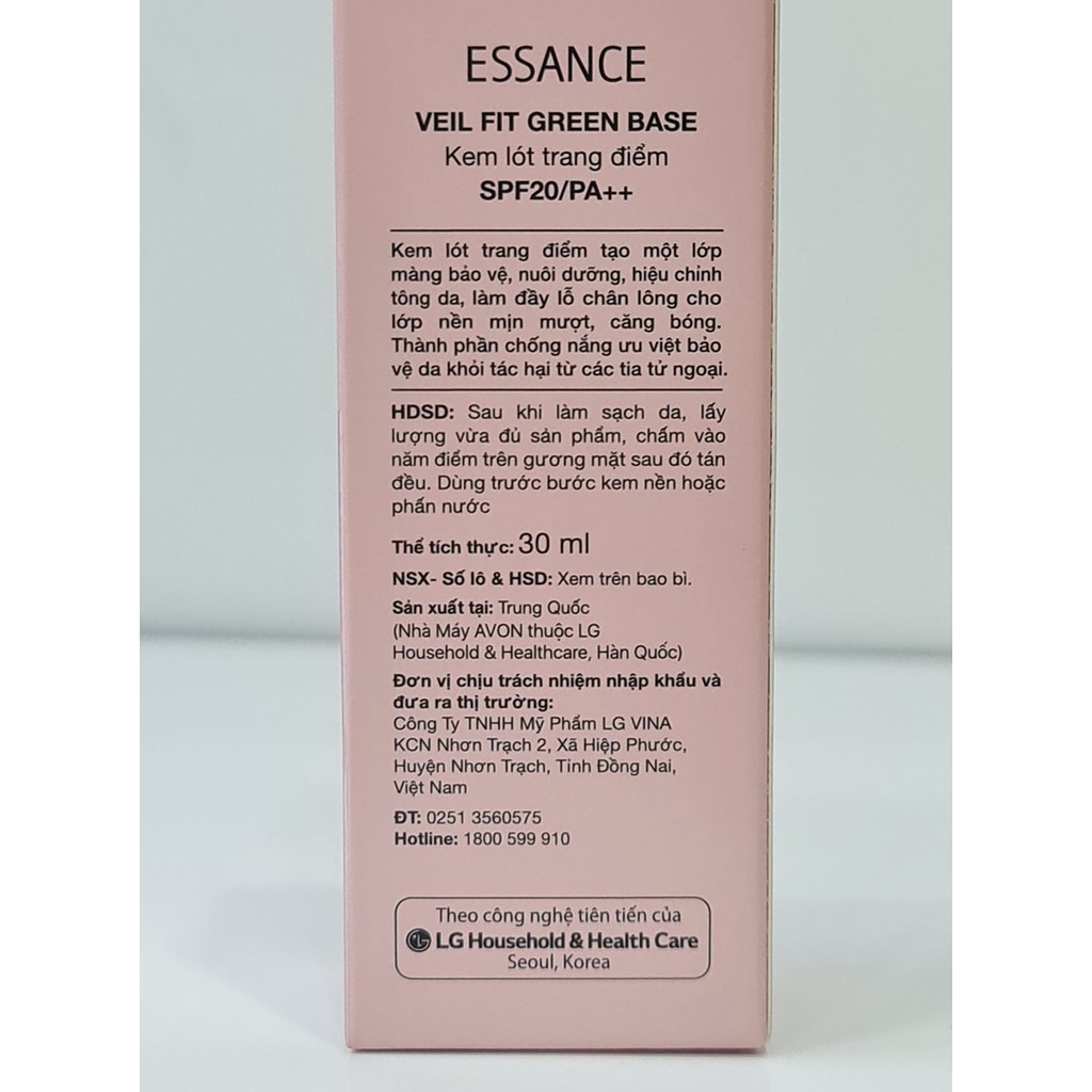 Kem Lót Kiềm Dầu Chống Nắng Hiệu Chỉnh Màu Da Essance Vdivov Veil Fit Green SPF20 PA++ 30ml