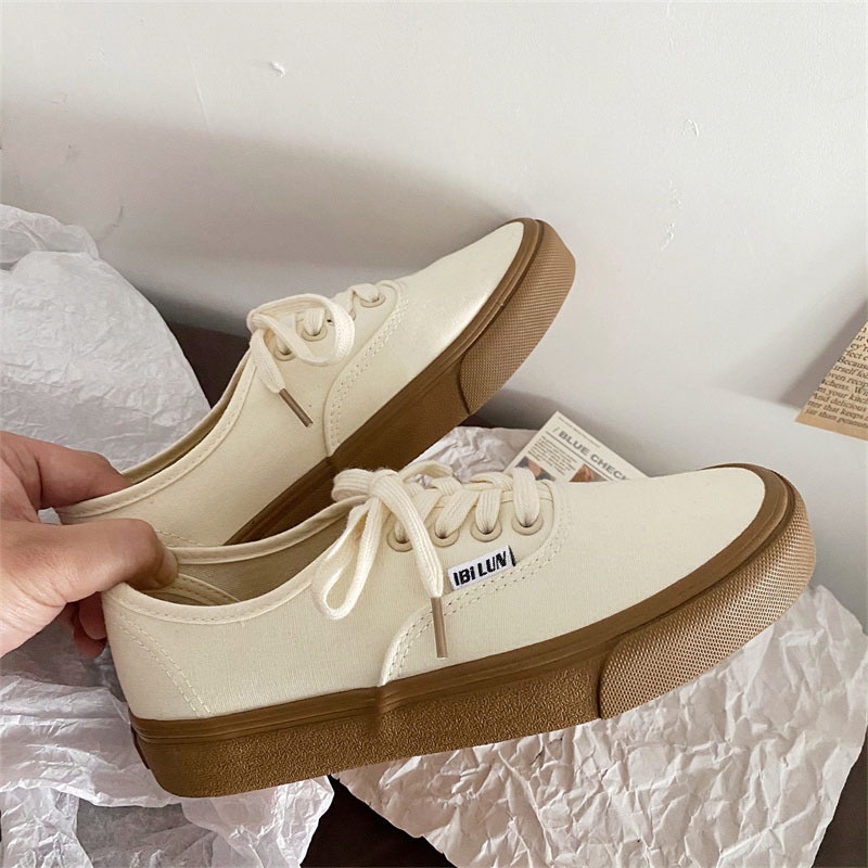Giày Vải dây buộc đế nâu thời trang mới 2022