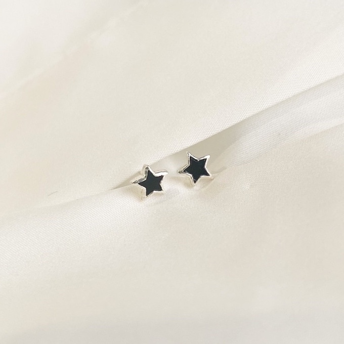 Khuyên tai nụ bạc 925 ngôi sao đen mini xinh xắn trẻ trung Dế Bạc - K6039