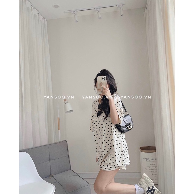 Sét Bộ chấm bi coton mặc nhà from rộng cực xinh phong cách Hàn Quốc chất đẹp , sét đi chơi đẹp by YANSOO