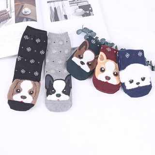 Vớ Cotton Cổ Ngắn In Họa Tiết Chú Chó Pug Dễ Thương Thời Trang Mùa Đông Cho Nữ
