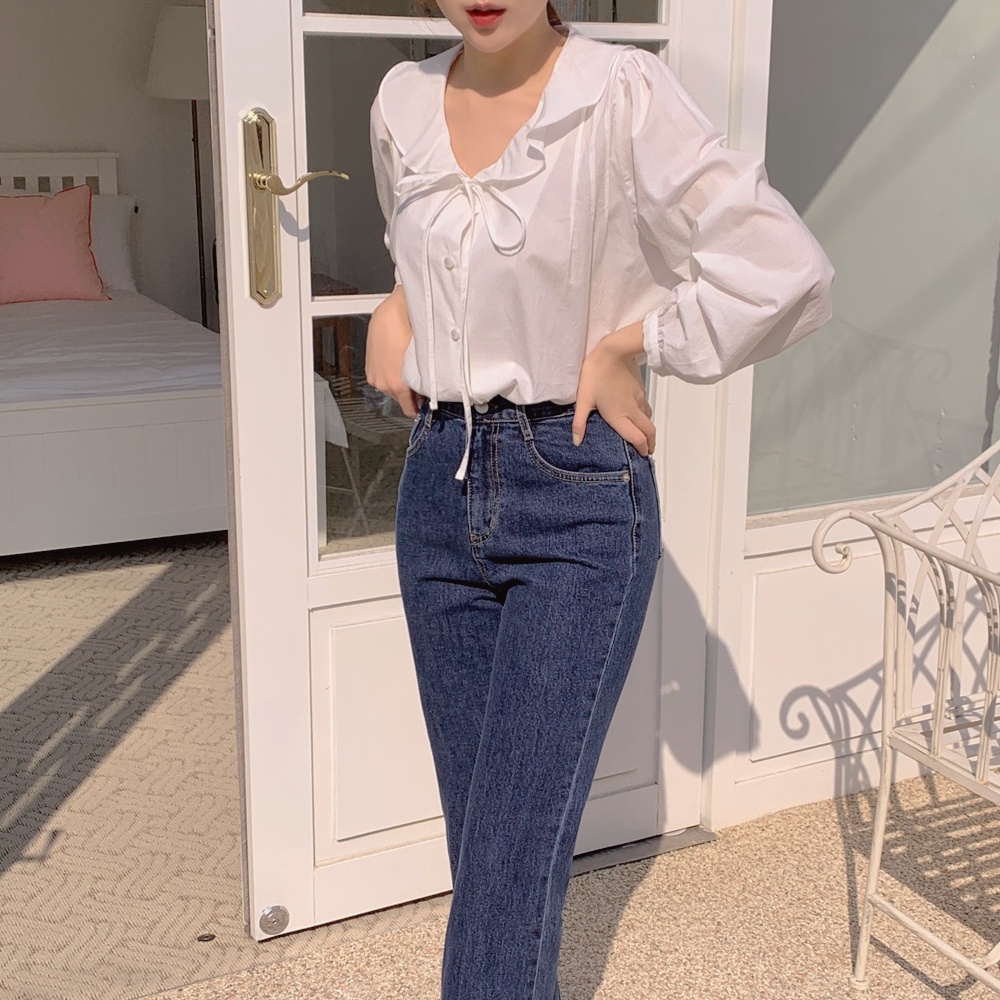 SUXI Áo Sơ Mi Tay Dài Cổ Chữ V Màu Sắc Ngọt Ngào Phong Cách Hàn Quốc Cho Nữ