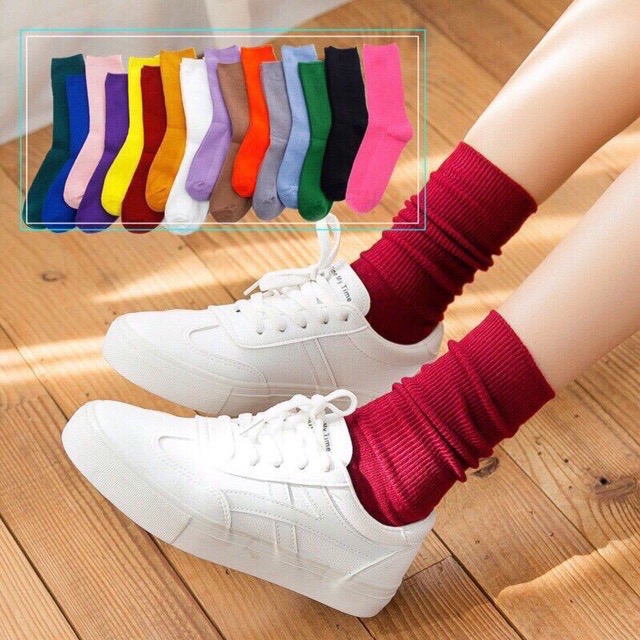 Tất nữ nhún cổ cao vớ nữ phong cách vintage hàn quốc nhiều màu