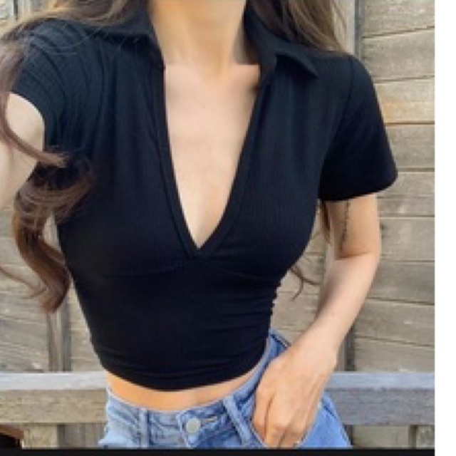 (kèm ảnh thật) ÁO CROPTOP THUN GÂN CỔ V SIÊU SEXY