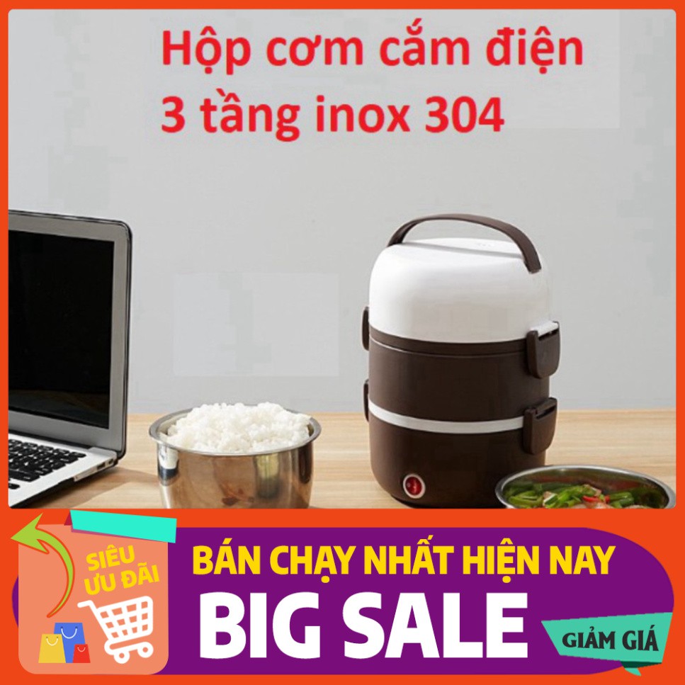 [FREE SHIP] Hộp Cơm Giữ Nhiệt 3 Tầng Hâm Nóng Thức Ăn Cắm Điện Bằng Inox Star Hot Lunch Box