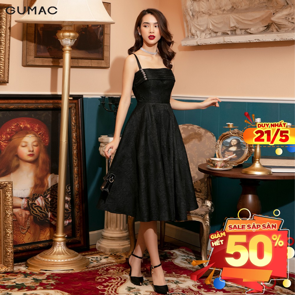 [Mã WABRGU155 giảm 15% tối đa 50k đơn 199k] Đầm nữ Luxury GUMAC 2 dây sexy sang trọng màu đen mới DVB1174