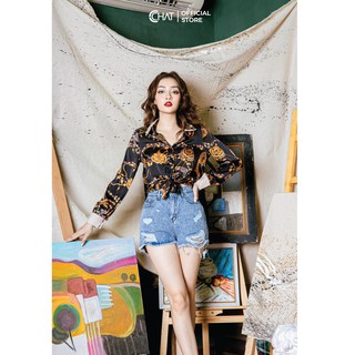 Áo Sơ mi hoạ tiết cổ phối CCHAT