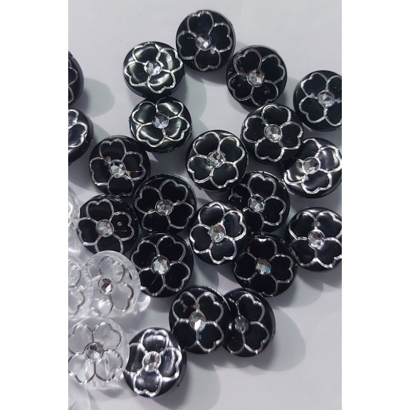10 cúc nhựa gắn áo họa tiết hoa ánh bạc, nút nhựa cỡ 1,3cm