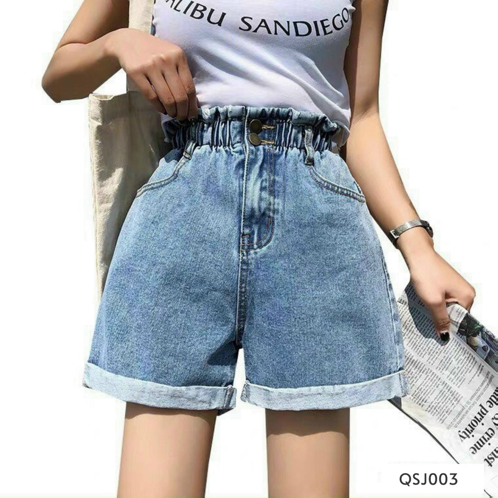 Quần short jean nữ lưng thun trơn vải bò cao cấp không giãn, quần đùi nữ ống rộng mẫu mới về, True Store, QJS003 | WebRaoVat - webraovat.net.vn