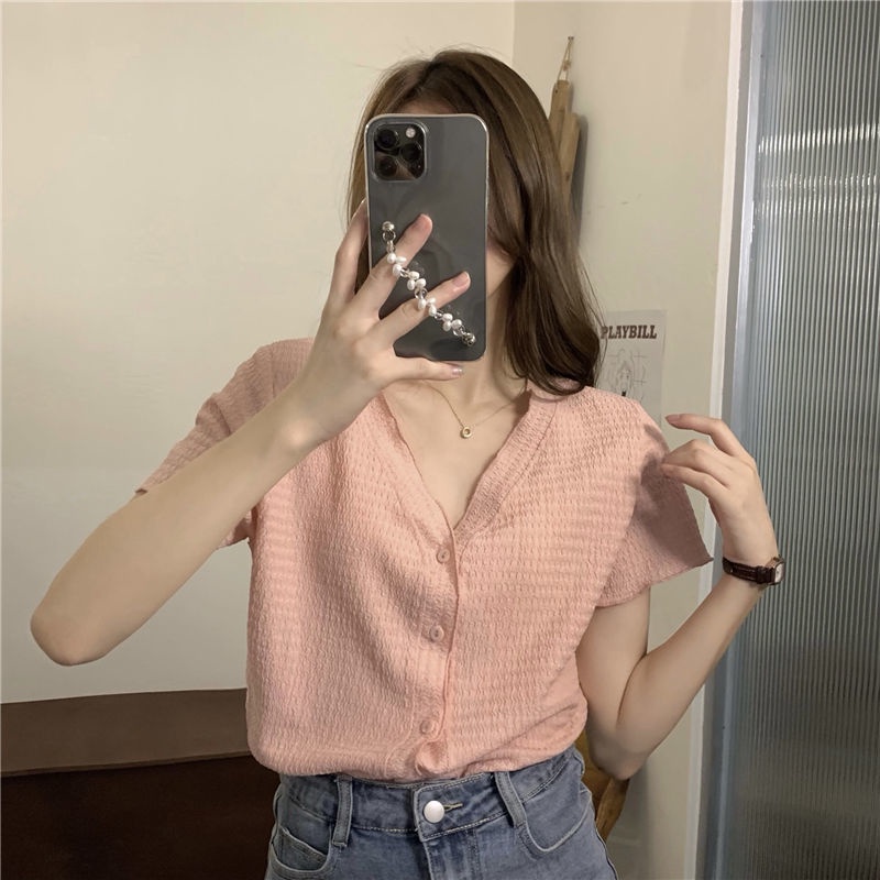 Áo Kiểu Tay Ngắn Cổ Chữ V Thiết Kế Mỏng Cao Cấp Thời Trang Cho Nữ