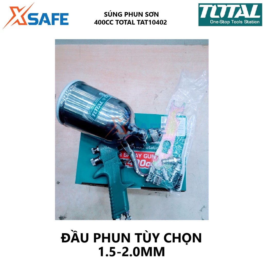 Súng phun sơn khí nén TOTAL TAT10402 Thiết bị phun sơn 1.5mm, Áp suất 3.0-4.0 bar, hợp kim chắc chắn, không gỉ sét