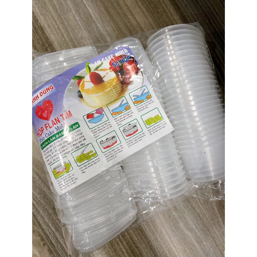 Hũ bánh flan THANH DUNG TRÁI TIM ( 50 hủ ) - Hủ làm bánh flan, Caramen trái tim có nắp CAO CẤP chịu nhiệt