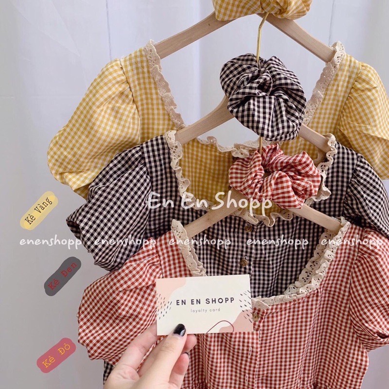 Set Nữ Áo Caro kèm Dây buộc tóc siêu xinh