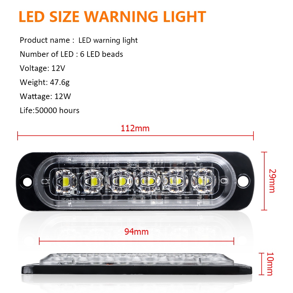1 mảnh Đèn 6LED 12V chiếu ánh sáng vàng báo tín hiệu khẩn Đèn Led Dc gắn bên hông xe ô tô/ xe tải Đèn LED Cảnh Báo