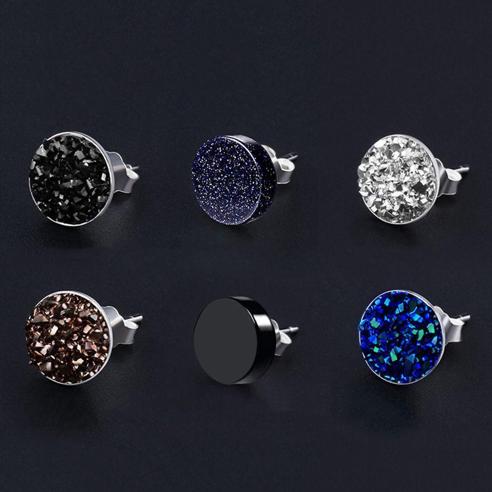 Khuyên tai hình tròn đính đá mã não nhiều màu phong cách punk Hàn Quốc đơn giản cá tính cho nam